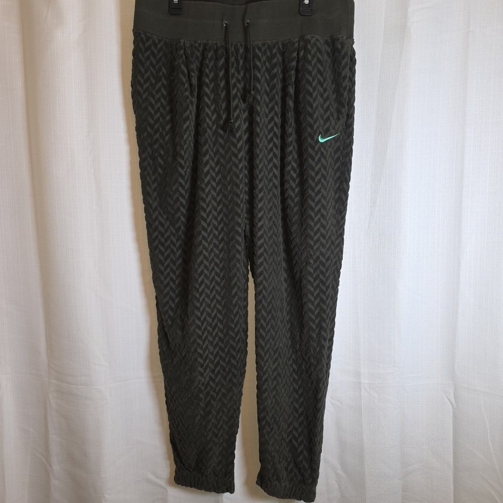 Nike joggers women XL terry green high rise drawstring textured tapered leg
